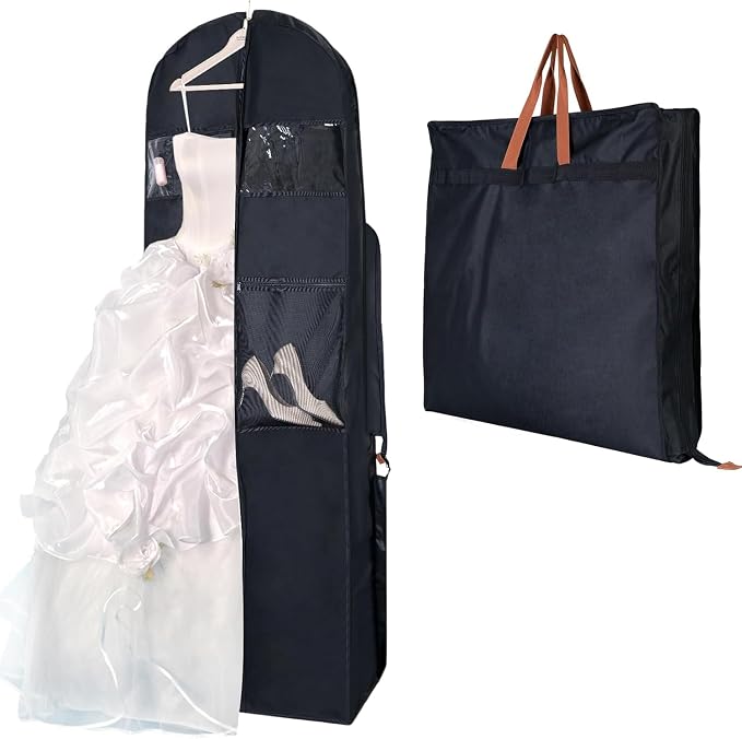 72" Wedding Dress Garment Bag-12" Inch Gusseted Wedding Dress/Suit Bag with Accessory Pockets, Perfect for Weddings, Business Trips (Fits Suits, Tuxedos, Formal Dresses) by Foleto