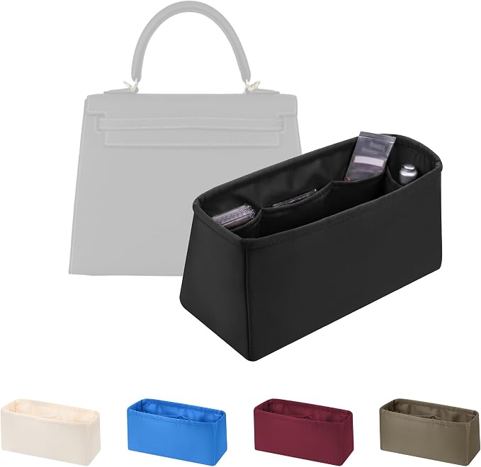 Women's Purse Organizer Insert - Satin & Lightweight Fabric with Inside Pockets, Portable for Commute, Travel, Shopping, and Evening, Multicolor Options, Fits for Kelly 35(Black, KL35) by KINGSINBAG