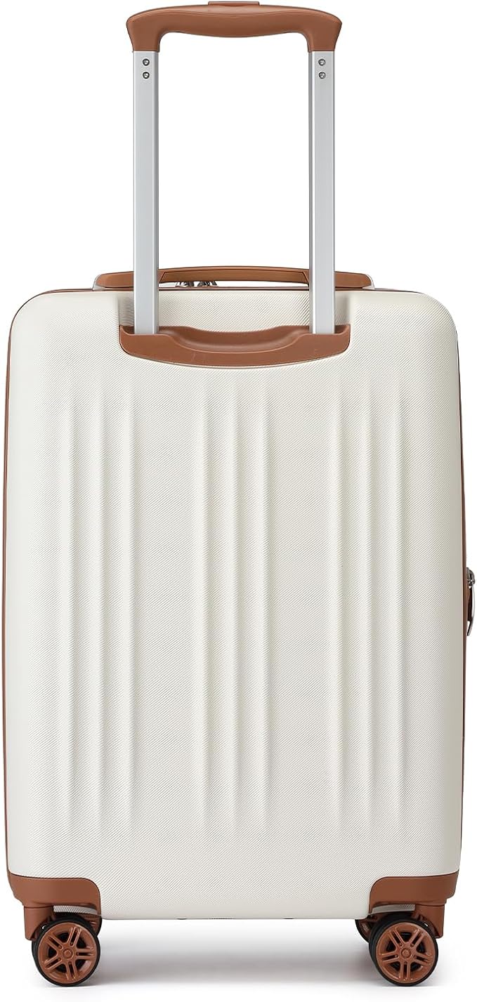 Kono Small 20 Inch Expandable Carry On Luggage with Quiet Spinner Wheels & TSA Lock, Scratch and Drop Resistant PC+ABS Hardside 22x14x9 Airline Approved Suitcase, Cream White & Brown - Image 9