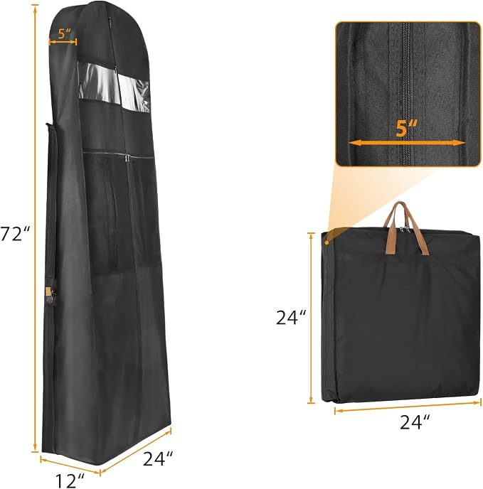 Zilink 72" Wedding Dress Garment Bag Dress Bags for Gowns Bridal Dress Travel Bag with 12”Gusseted and Accessory Pockets for Wedding Dress, Puffy Gowns [Upgraded Version] - Image 2