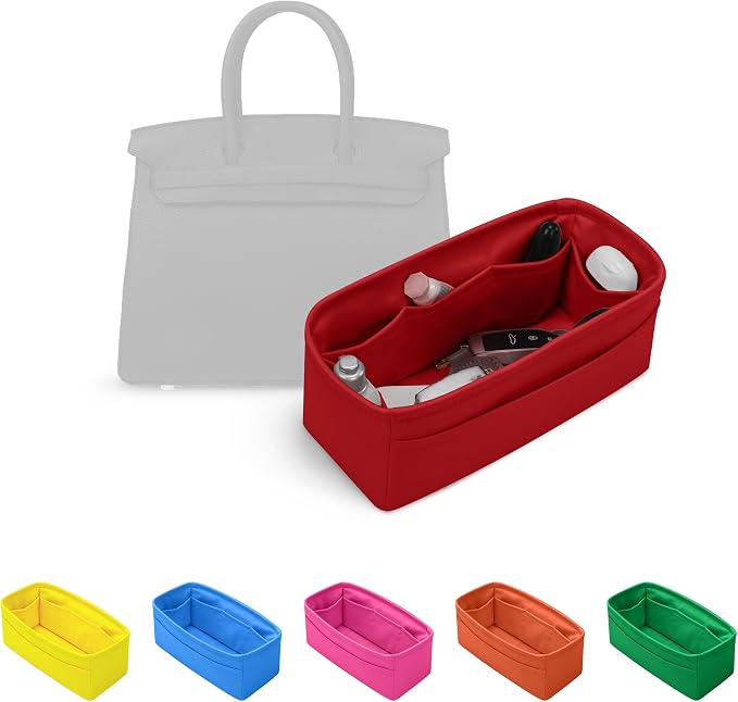 Satin Purse Organizer for Birkin 35, Rouge Casaque | Custom Fit, Multiple Pockets, Lightweight Purse Essentials, Ideal for Travel, Shopping, and Daily Use by KINGSINBAG