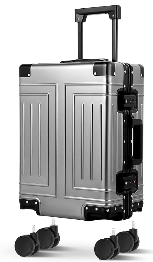 All Aluminum Magnesium Carry On Luggage，Cut from Whole Aluminum Sheet，22x14x9 Airline Approved ，（3rd Generation，Premium Magnesium Metal zipperless suitcase ） (grey, 20inch) by KANGSHILU