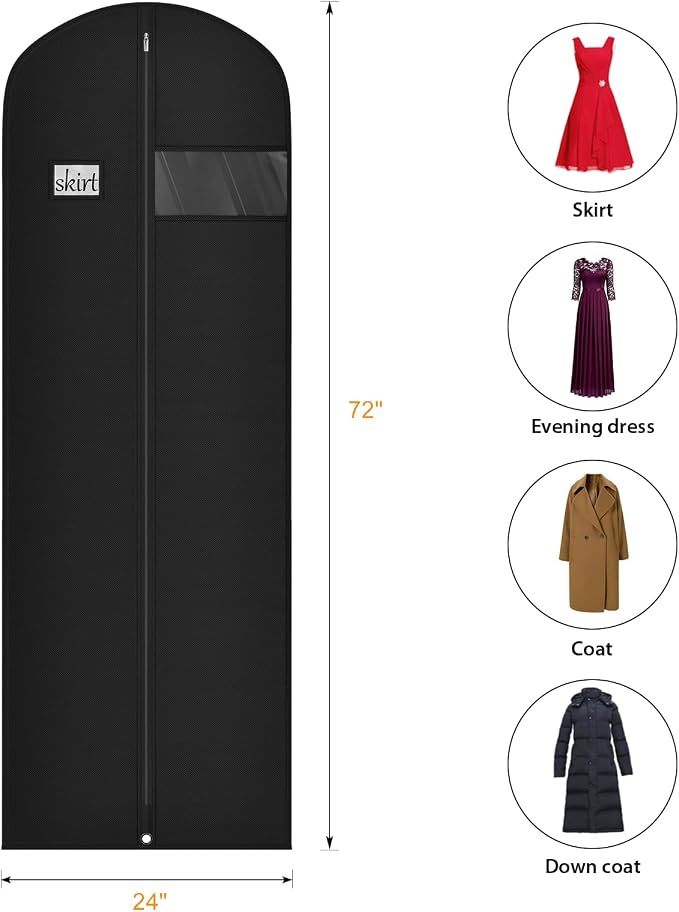 Syeeiex 72'' Long Dress Bags for Gowns, Garment Bags for Hanging Clothes, Dress Garment Bag, Garment Covers with Clear Window for Prom Dresses,Formal Gowns,Long Winter Coats,Evening Dress(3 Pack) - Image 2