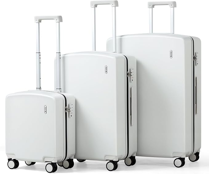 Hanke Hard Shell Luggage Sets 3 Pieces, Carry On and Checked Luggage Sets with Spinner Wheels, Durable PC Hardside Rolling Suitcase for Travel (16/24/28 Inch,Smoke White) by Hanke