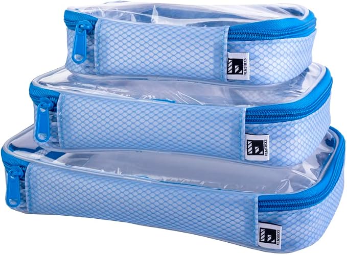 Filmsticks Set of 3 Transparent TPU Storage Cases, Blue, Small Medium Large, 170 x 50 x 135 mm to 250 x 50 x 160 mm, Clear Zip Organisers for Camera Gear, Cables, Tools and Accessories - Image 4