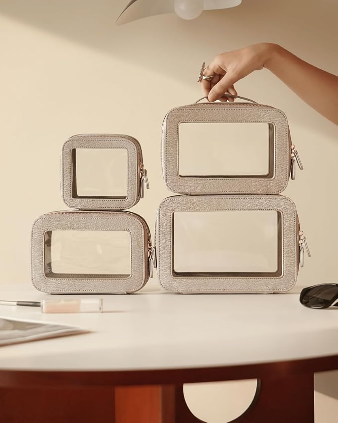 4 Pcs Clear Cosmetic Bag Set for Women Makeup Bag with Handle, Travel Toiletry Bag Transparent Cosmetic Case Portable Make Up Organizer Bag for Essentials - Image 7