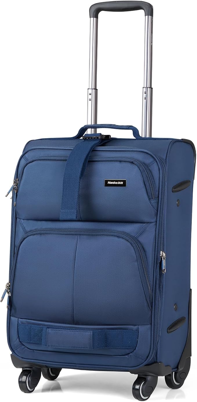 Hanke 20 Inch Softside Expandable Carry On Luggage with Spinner Wheels, Rolling Suitcase Travel Luggage with TSA Approved Luggage,Blue by Hanke