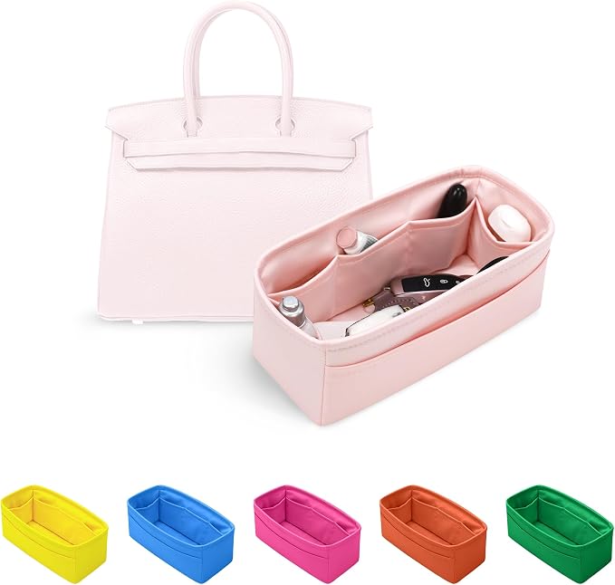 Satin Purse Organizer for Birkin 20, Pink | Custom Fit, Multiple Pockets, Lightweight Purse Essentials, Ideal for Travel, Shopping, and Daily Use by KINGSINBAG