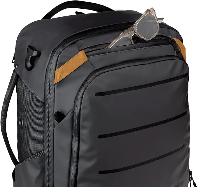 Käydä 44L Travel Backpack - Spacious Carry On Backpack with Detachable Travel Pouch, Magnetic Water Bottle Pocket, Passport and Laptop Pocket - Convertible Boot Bag for Snow Sports (Black/Gold) - Image 7