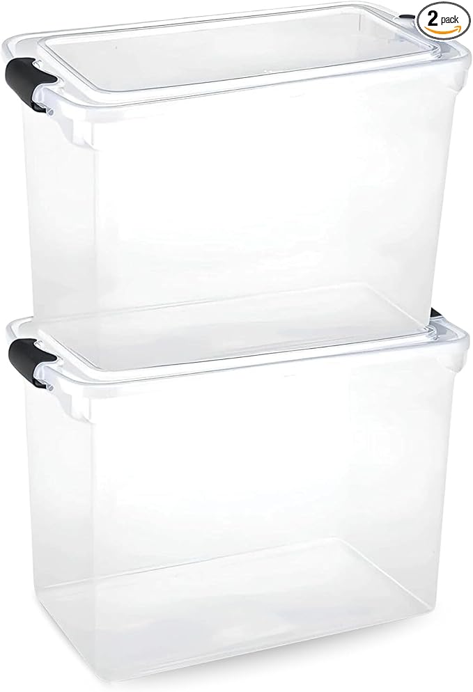 HOMZ 2-Pack Latching Lid, Large Clear Plastic Storage Bins w/Lids, 112 Quart, Gray Latch - Stackable Container Boxes for Home, Bathroom, and Office Organization by Homz
