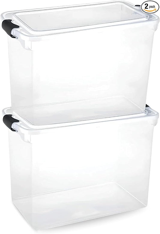 HOMZ 2-Pack Latching Lid, Large Clear Plastic Storage Bins w/Lids, 112 Quart, Gray Latch - Stackable Container Boxes for Home, Bathroom, and Office Organization by Homz