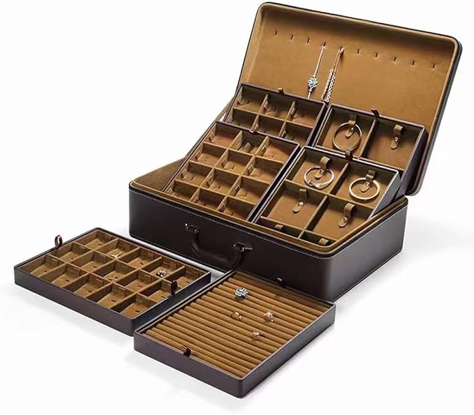 Jewelry Box Carriable Large Commercial Organizer with Handle Zipper Faux-Leather Accessory Case Storage with Trays Gift for Women Men Jeweler(XL6-BK) - Image 9