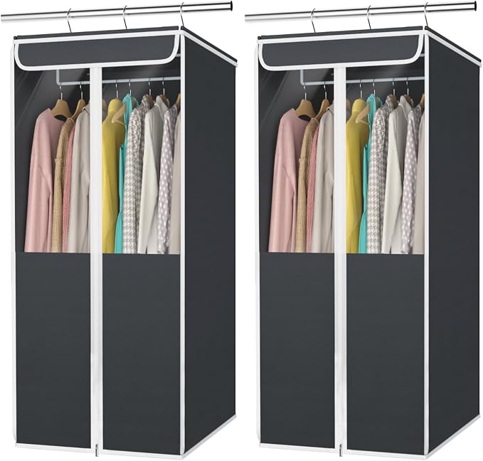 Univivi Garment Bags for Hanging Clothes, 2 Pack Large Clothes Storage Bags Closet Organizer with Clear Window, Premium Hanging Garment Storage Bag for Suits, Coats, Dresses, 40" (Dark Grey) by Univivi