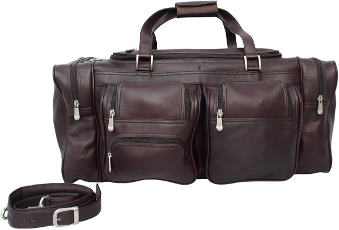 Piel Leather 24In Duffel with Pockets, Chocolate, One Size - Image 4