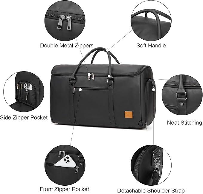seyfocnia Garment Bags for Travel, Carry On Garment Bag Backpack, Convertible Garment Duffle Bag for Men Women, 4 in 1 Hanging Dress Suitcase Suit Travel Bag - Image 5