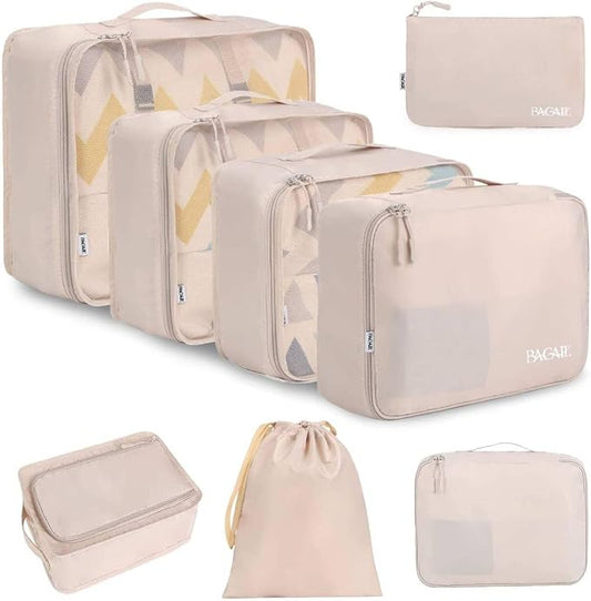 BAGAIL 8 Set Packing Cubes Luggage Packing Organizers for Travel Accessories-Cream by BAGAIL