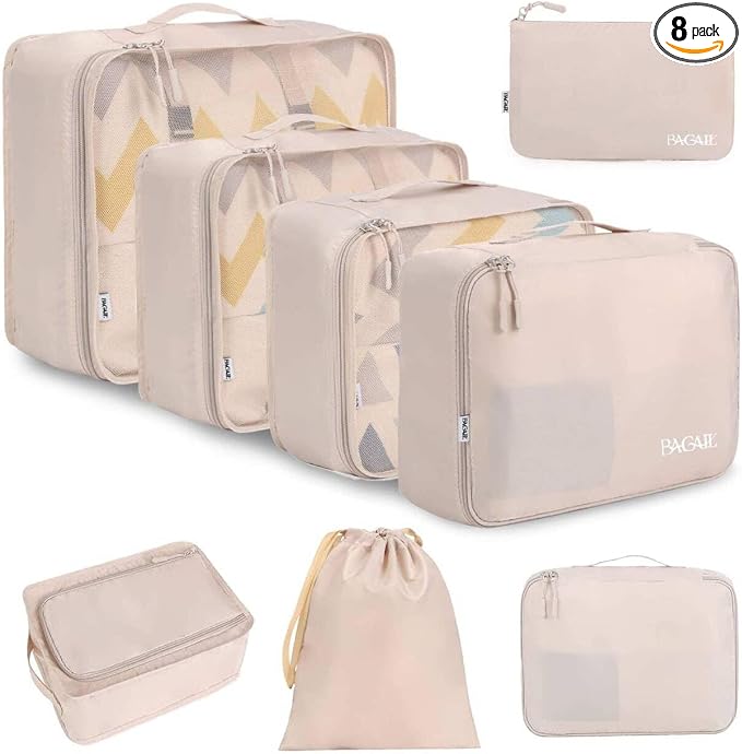 BAGAIL 8 Set Packing Cubes Luggage Packing Organizers for Travel Accessories-Cream by BAGAIL