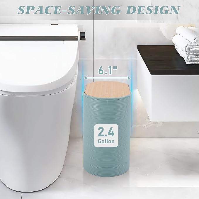 XLHOMO Blue Bathroom Set, Light Blue Bathroom Accessories Set with Trash Can, 2PCS Soap Dispensers, Soap Dish, Toothbrush Holder, Toothbrush Cup,Toilet Brush, Tray and Qtip Holders for Bathroom Decor - Image 5