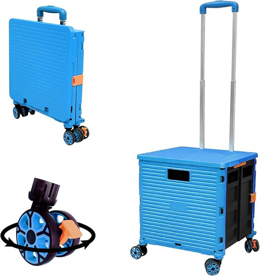 FELICON SELORSS Foldable Utility Cart Portable Rolling Crate-Light Blue | Durable,Heavy Duty,Plastic Box,Telescoping Handle,4 Rotate Wheels,Collapsible Handcart for Travel Shop Move Luggage Office by FELICON