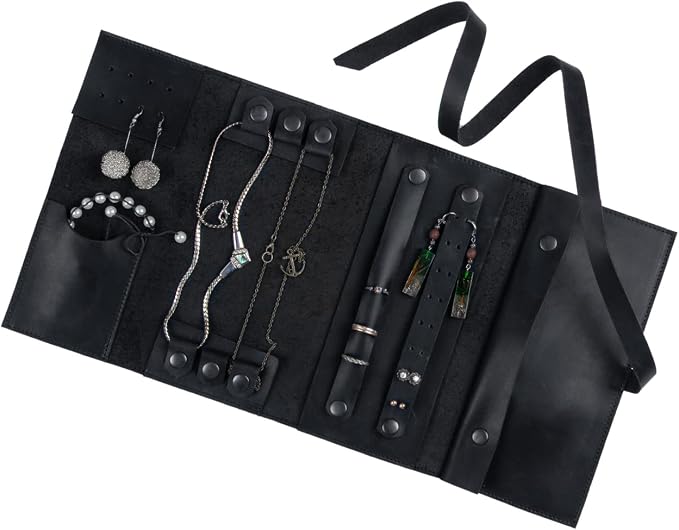 Jewelry Leather Organizer. Mothers Day Leather Organizer. Jewelry Roll. Jewelry Holder. Travel Jewelry Case. Birthday, ChristmasGift. (Black) - Image 2