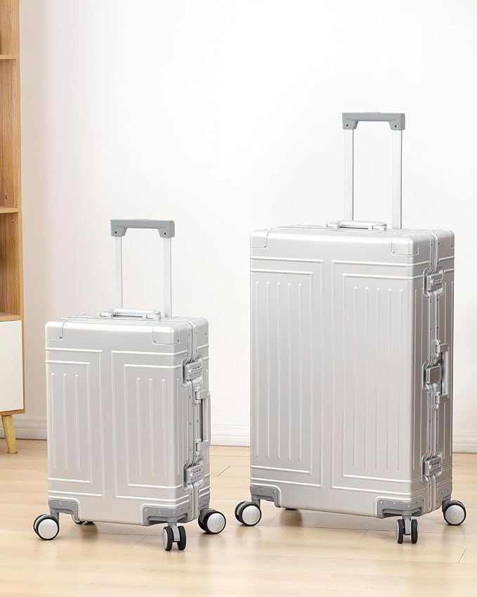 All Aluminum Luggage 20/28 Set，Cut from Whole Aluminum Sheet（3rd Generation，Premium Magnesium Metal zipperless suitcase ） (silvery, 20+28inch) - Image 7