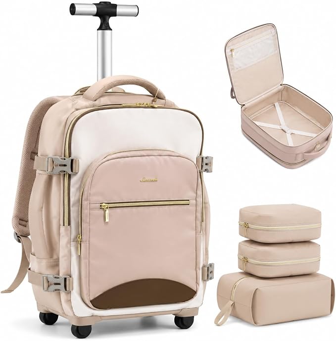 LOVEVOOK Rolling Backpack with Wheels, Carry On Luggage for Women by LOVEVOOK