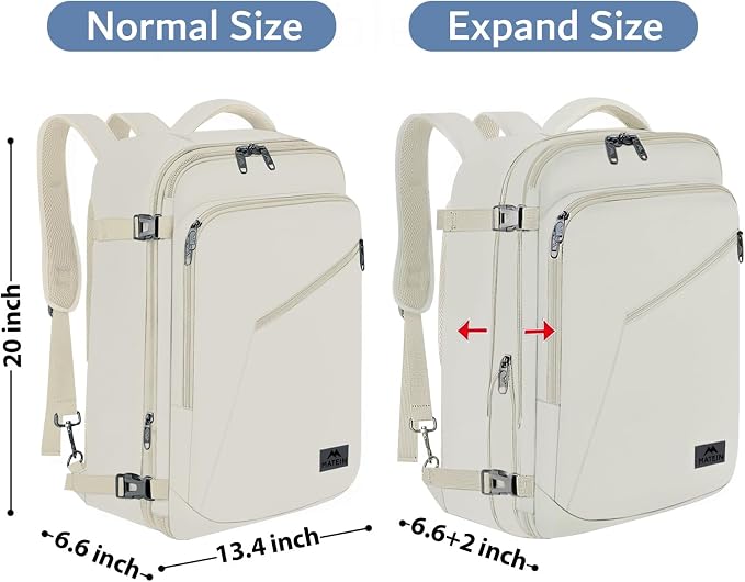 MATEIN Large Backpack for Travel Flight Approved, 45L Carry on Backpack with Padded Shoulder Straps for Adult, Men, Women, Expandable Daypack for Clothes, Travel Essentials, Beige | Expandable Daypack with Padded Shoulder Straps for Adult Men Women, Fi... - Image 6