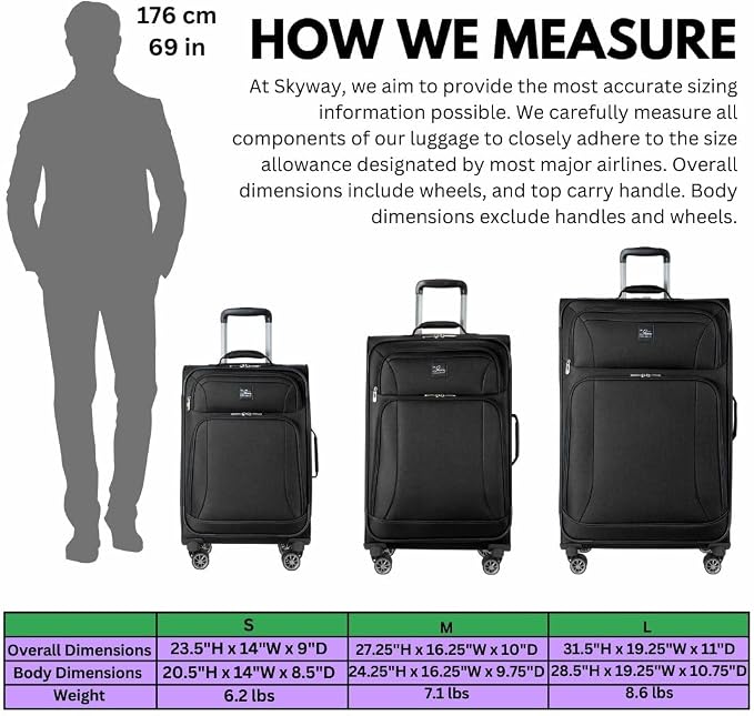 Skyway Epic Softside 2-Piece Luggage Set - Lightweight Suitcase with Wheels | TSA Approved Travel Bag | Spinner Suitcase | Luggage Set with Telescoping Handle, 20", & 28", Black - Image 9
