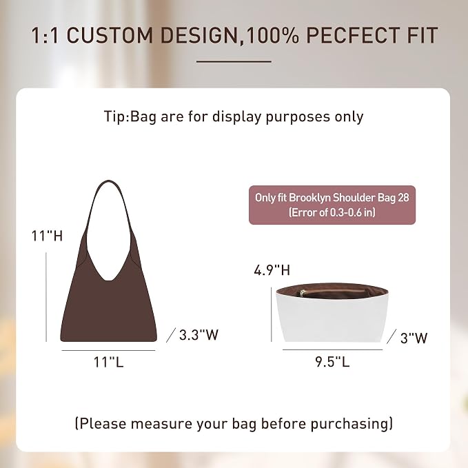 Doxo Purse Organizer Insert Compatible with Coach Brooklyn 28 Bag Insert, Soft Lightweight WaterResistant DupontPaper Divider for Tote Handbag Shaper, 7 Pockets with Zipper(White-Brown) - Image 2