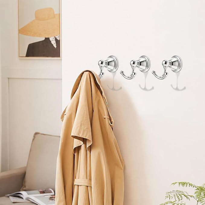 khtumeware 4 Pack Polished Chrome Robe Hooks Wall-Mounted Heavy-Duty Towel Hooks, Zinc Alloy Bathroom Coat Hooks and Suitable for Hanging Towels, Bathrobes, Clothes, Hats and Bags. - Image 3