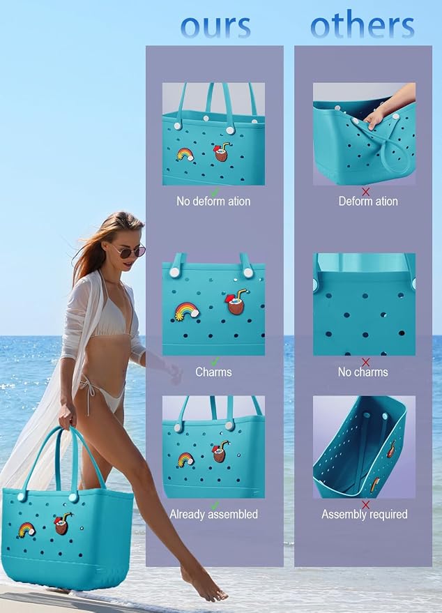 Baonat Beach Bag Rubber Tote Bag - Waterproof Travel Bag for Women Washable Tote Bag Handbag for Sports Beach Market Pool - Image 4