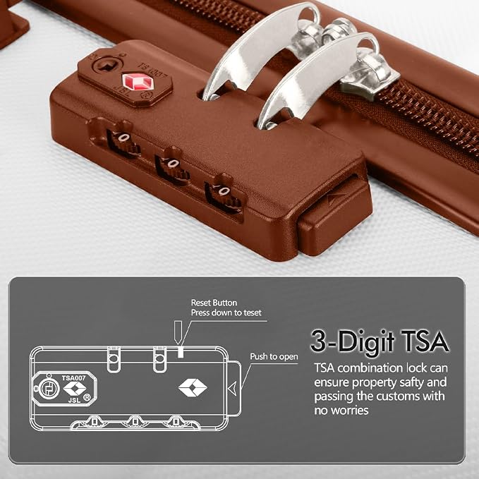 AnyZip Luggage Set 5 Piece PC ABS Hardshell Lightweight Suitcases for Travelling with 4 Universal Wheels TSA Lock Carry on Suitcase White Brown - Image 7