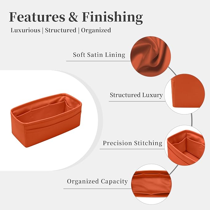Satin Purse Organizer for Birkin 30 Retourne, Orange | Custom Fit, Multiple Pockets, Lightweight Purse Essentials, Ideal for Travel, Shopping, and Daily Use - Image 4