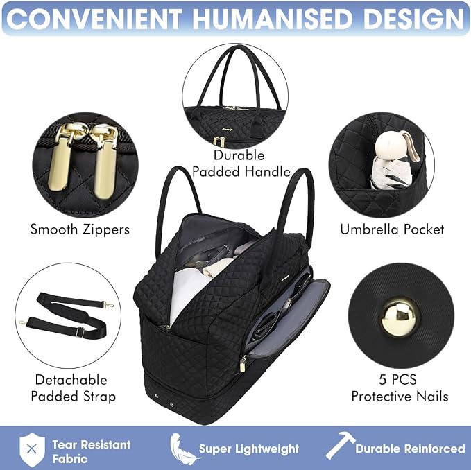 Large Women's Travel Duffel, Weekender with Shoe Compartment, Carry On Overnight Bag, Gym Duffel with Wet Pocket, Hospital Bags Set - Image 4