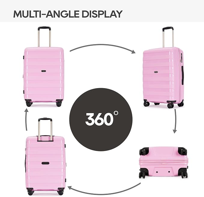 GinzaTravel PP material 3-piece expandable luggage sets with Spinner Wheels， Suitcase with TSA Lock，Large Luggage for Family Travel carry on 20/24/28，Light pink color - Image 6