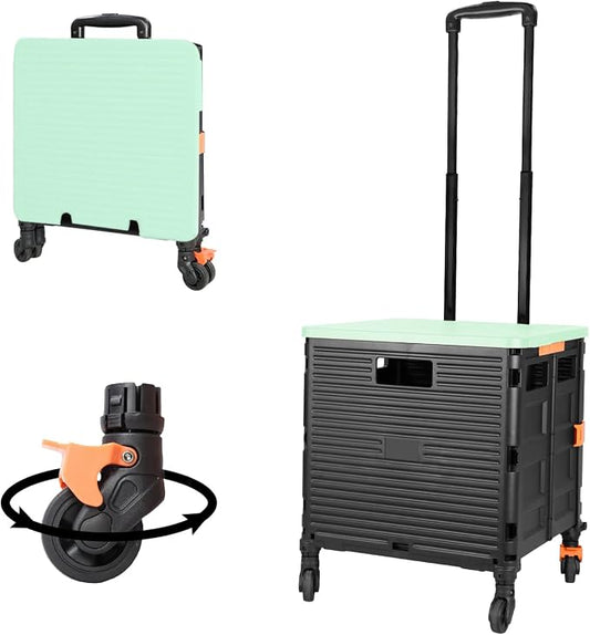 FELICON SELORSS Foldable Utility Cart Folding Portable Rolling Crate-Green | Heavy Duty,Telescoping Handle,4 Rotate Wheels,Collapsible Handcart for Travel Shop Move Luggage Laundry Teacher Office Use by FELICON