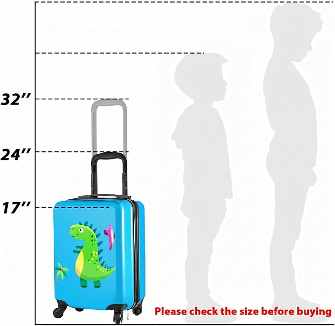 Sanwuta 4 Pcs Kids Luggage Set Back to School Gifts for Girls Boys Carry On Rolling Suitcase Backpack Neck Pillow Travel Set(17 Inch,Dinosaur Style,Blue) - Image 3