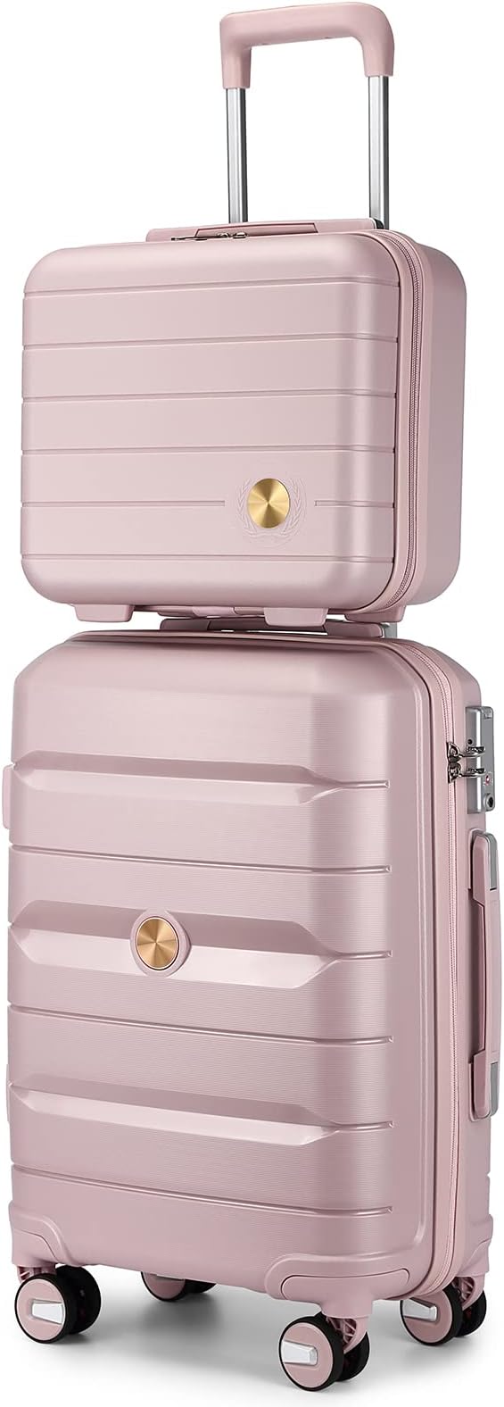 Somago 20" Carry On Luggage and 14" Mini Cosmetic Cases Travel Set Lightweight Polypropylene Suitcase with TSA Lock YKK Zipper Hardside Luggage with Spinner Wheels (2 Piece Set, Nude Pink) by SOMAGO