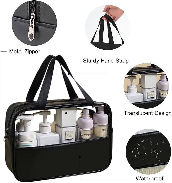 Travel Makeup Pouch Set Toiletry Bag Cosmetic Organizer Bag for Women and Girls Toiletry Storage Kit, 3 Pcs Set - Black, Travel Accessories - Image 4