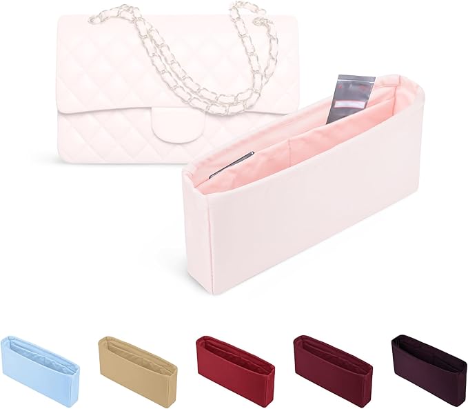 Purse Organizer Insert, Silky-Soft Lightweight Design, Multi-Pocket, Keeps Bag Organized & Protects Interior, Fits Chanel Classic Flap Maxi, Ideal for Travel & Daily Use(Rose Sakure, CF Maxi) by KINGSINBAG