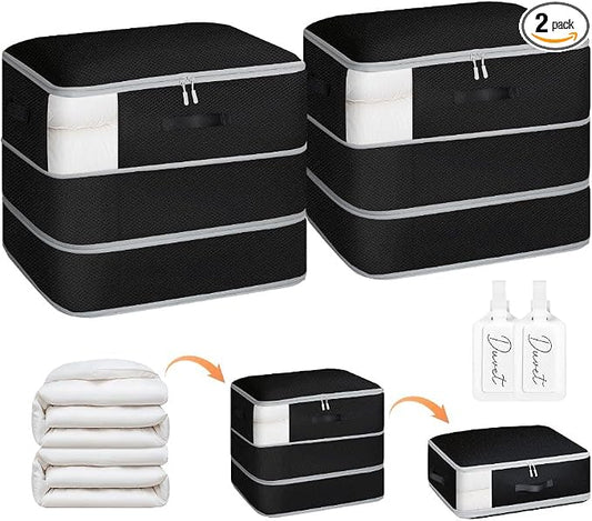 Homsorout 2 Pack Compression Storage Bags - 110L Large Capacity Comforter Storage Bag, 3-Layer Washable Ultra Space Saving Self Compression Organizer Space Bags for Blanket, Sweater, Sheet, Black by Homsorout