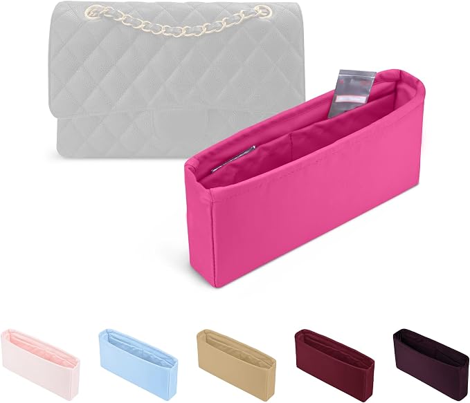 Purse Organizer Insert, Silky-Soft Lightweight Design, Multi-Pocket, Keeps Bag Organized & Protects Interior, Fits Chanel Classic Flap Jumbo, Ideal for Travel & Daily Use(Rose Shocking, CF Jumbo 30) by KINGSINBAG