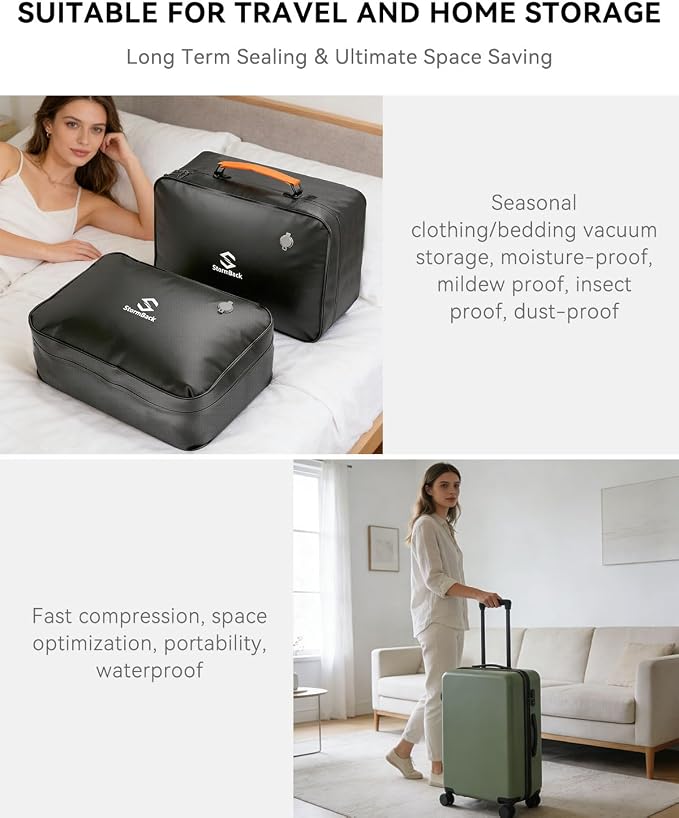 41L Travel Vacuum Bags with Pump, 180° Open,Compression Bags for Travel Luggage, Reusable IP67 Waterproof Vacuum Seal Packing Cubes for Carry On Suitcase and Backpack (2PC + Pump) - Image 6