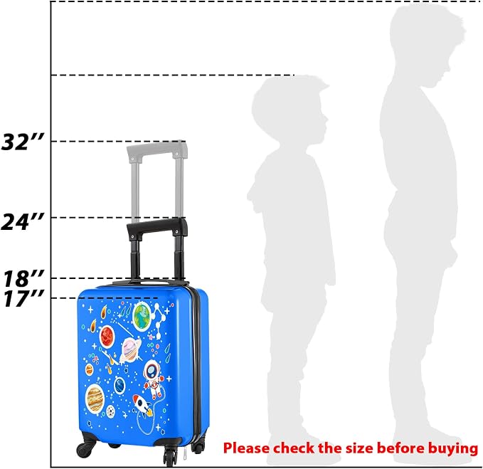 Redbaker 6 Pcs Luggage Set, 17 Inch Rolling Suitcase with Backpack, Lunch Bag and Neck Pillow, Blue Astronaut Travel Set for Summer Vacation, Weekend Trips and Sleepovers - Image 3