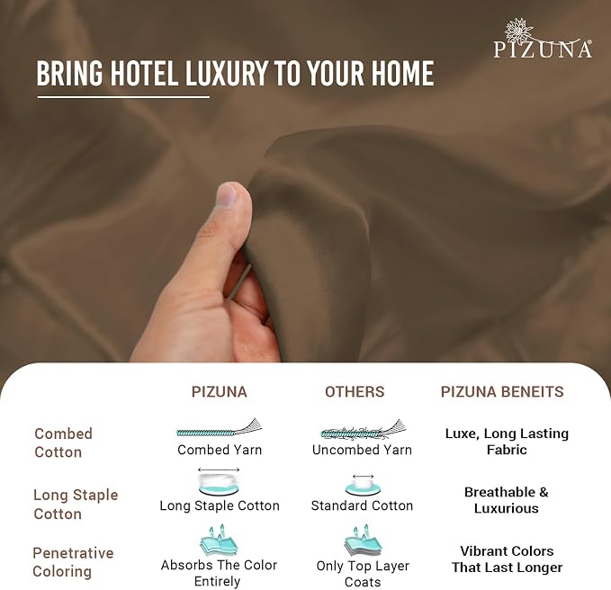 Pizuna Pure 100% Cotton Flat Sheets Only King Woody Brown (1 PC), Luxurious 400 Thread Count Long Staple Cotton Sateen with 4" Hem (Combed King Flat Sheet Only Cotton) - Image 6