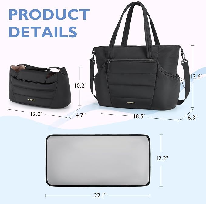 mommore Diaper Bag Tote with Stroller Organizer Puffer Bag Large Capacity Baby Bag with Changing Pad for Travel, Hospital - Image 5