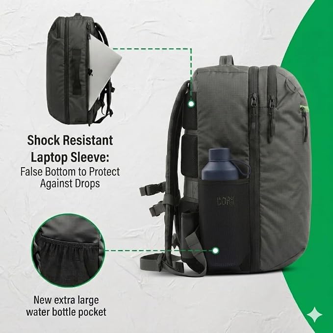 COR Surf Island Hopper 2.0 Travel Backpack, 34L Matte Black | Underseat Carry On Backpack for Men & Women, Clamshell Opening, Hidden Passport Pockets, Water Resistant, Laptop Sleeve - Image 4