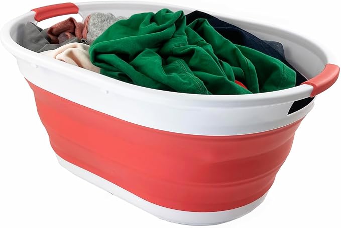 SAMMART 39L (10.3 gallons) Collapsible Plastic Laundry Basket - Foldable Washing Tub - Easy Storage & Pop Up Saving (White/Coral Pink(Set of 2)) - Image 5