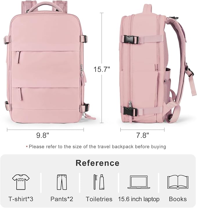 Travel Backpack for Women Airline Approved Carry on Backpack for Airplanes Mochila De Viaje Personal Item Travel Bag Spirit Airlines Personal Item Bag 18x14x8 Backpack for Traveling on Airplane Pink - Image 3