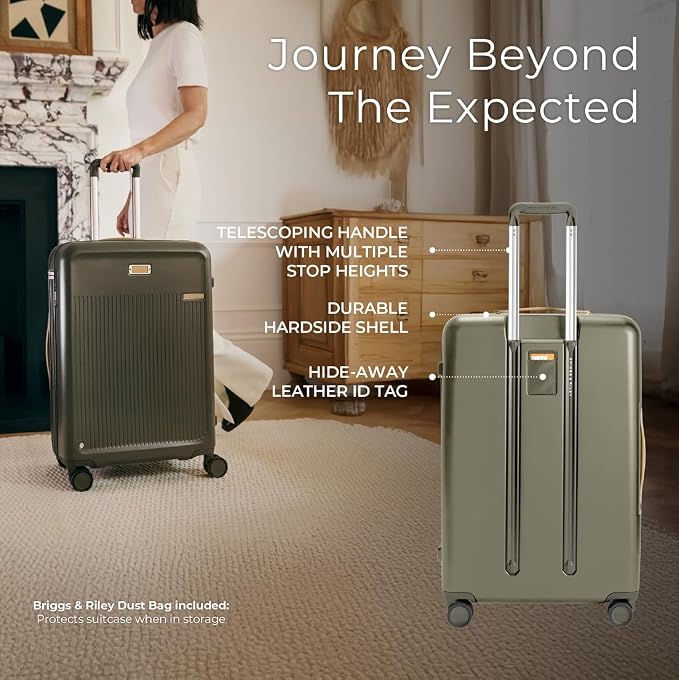 Briggs & Riley 30" Large Expandable Spinner - Checked Luggage for Travel, Suitcases with Wheels, Hardside Rolling Bag for Men & Women, Self-Repairing Zipper - Sympatico Collection, Olive - Image 5
